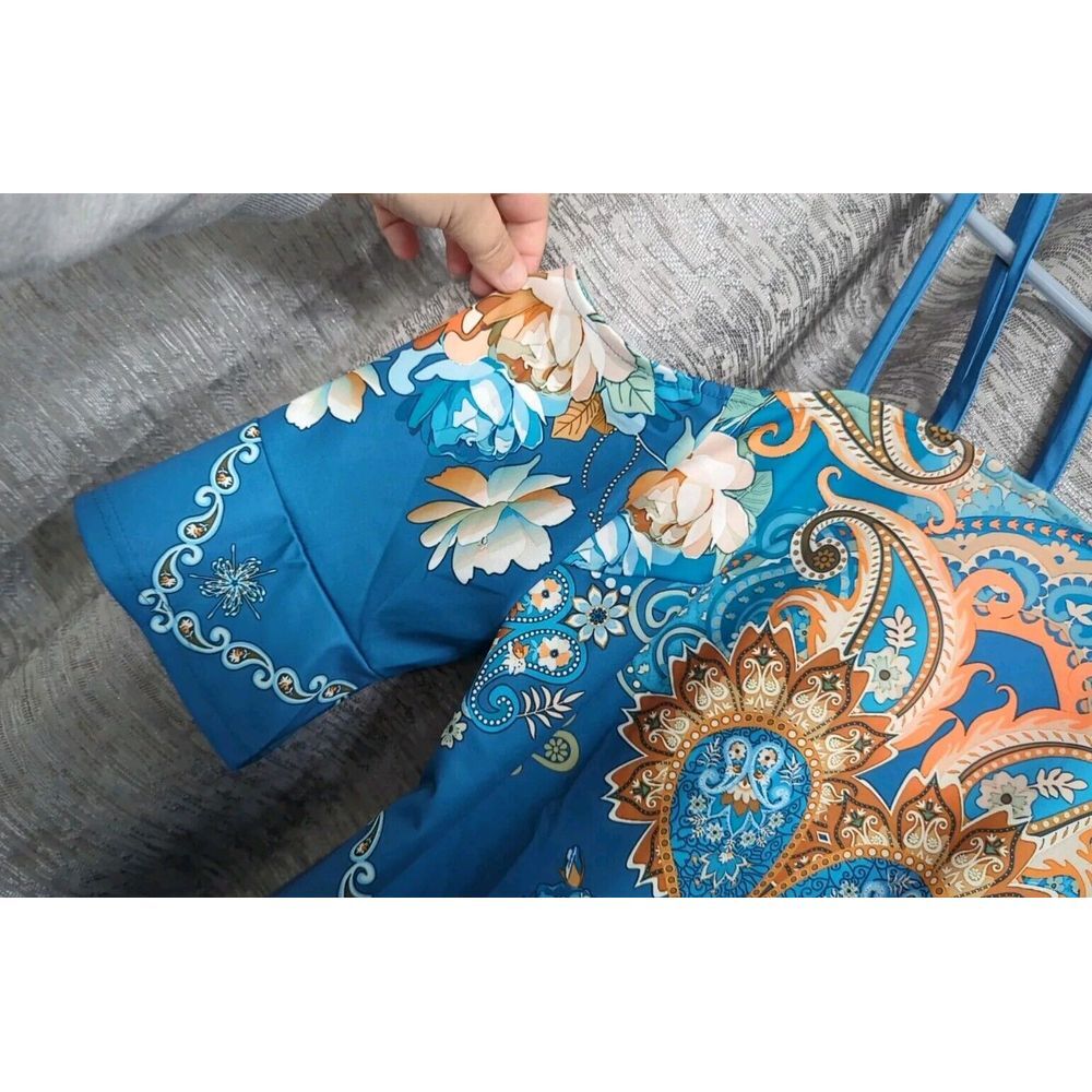 Women's Blue Floral‎ Off Shoulder Blouse Size Large - Picture 6 of 8
